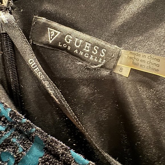 GUESS L.A  (8) TEAL/BLACK VELVET DAINTY LACE DESIGN DRESS - Picture 5 of 5
